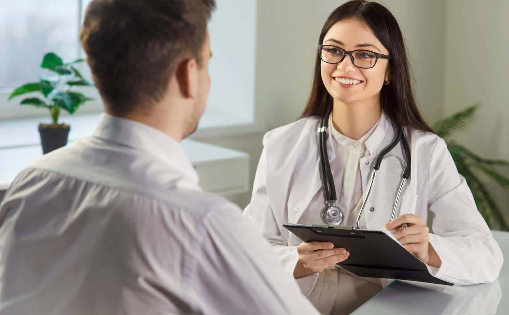 Doctor consulting with patient in a rehab center in Worcester Massachusetts.
