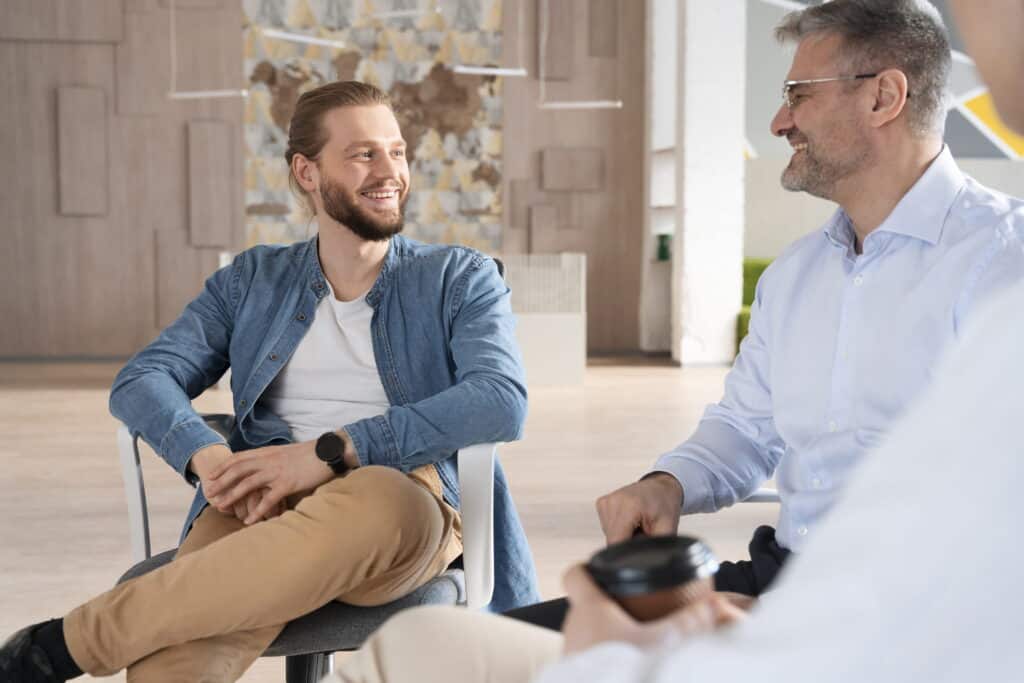 A man enjoys outpatient treatment during rehab for healthcare professionals in Massachusetts.